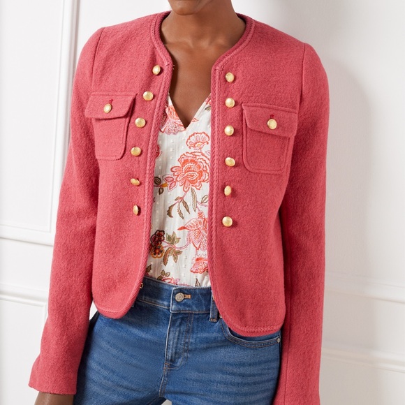 Talbots Berkshire Crop Button Jacket Wool Blend Holly Berry Classic 12 - Picture 3 of 14